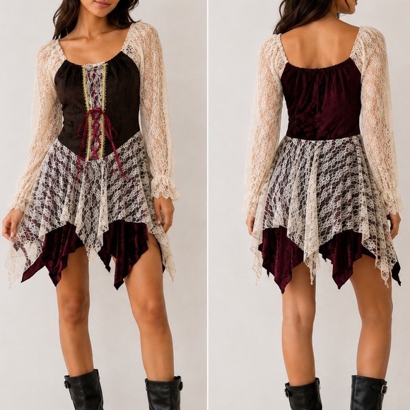 California Costumes Other - Renaissance Pirate Dress Large Burgundy Lace Y2K Halloween sexy velvet cosplay